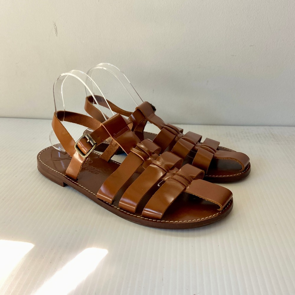 J Crew Fisherman Sandals Brown Shiny Spazzolato Leather Womens 10